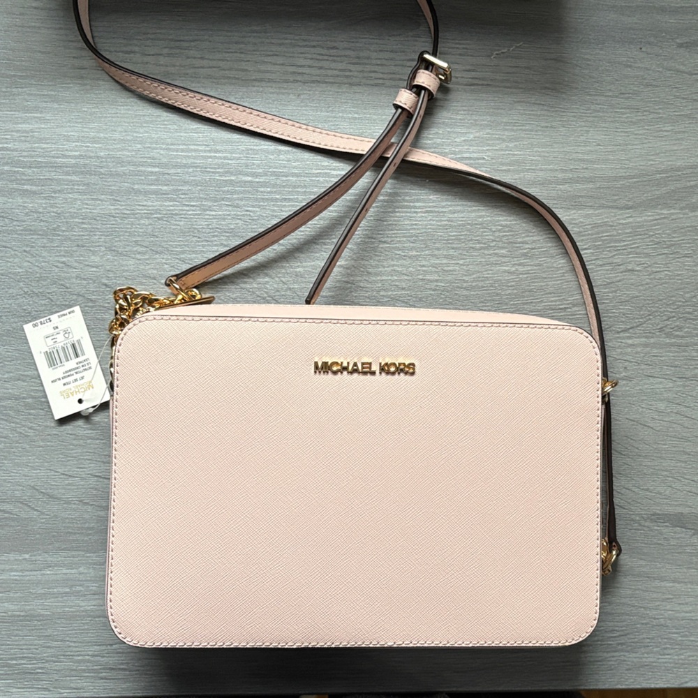 Michael Kors Blush Crossbody Bag with Gold Accents Jet Set Leather